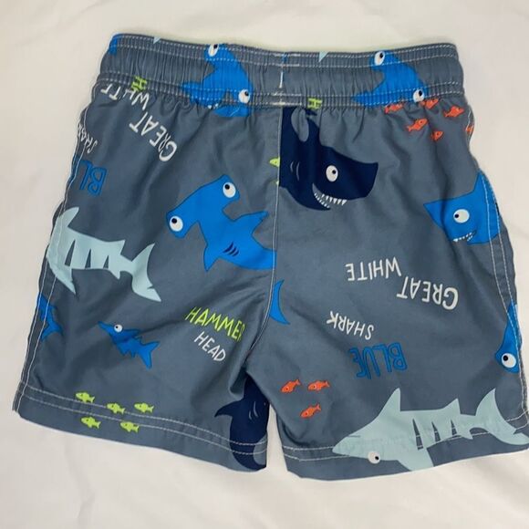 Carters Toddler Boy Grey Shark Print Swim Trunk Size 2T - Picture 3 of 6